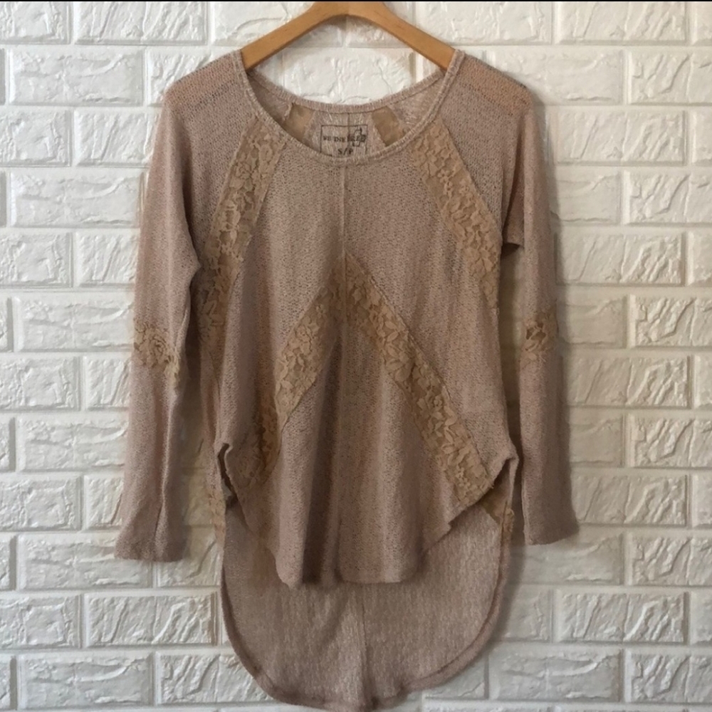 🎀 3/$20 Free People We The Free Lace Panel 3/4 Length Top Size Small